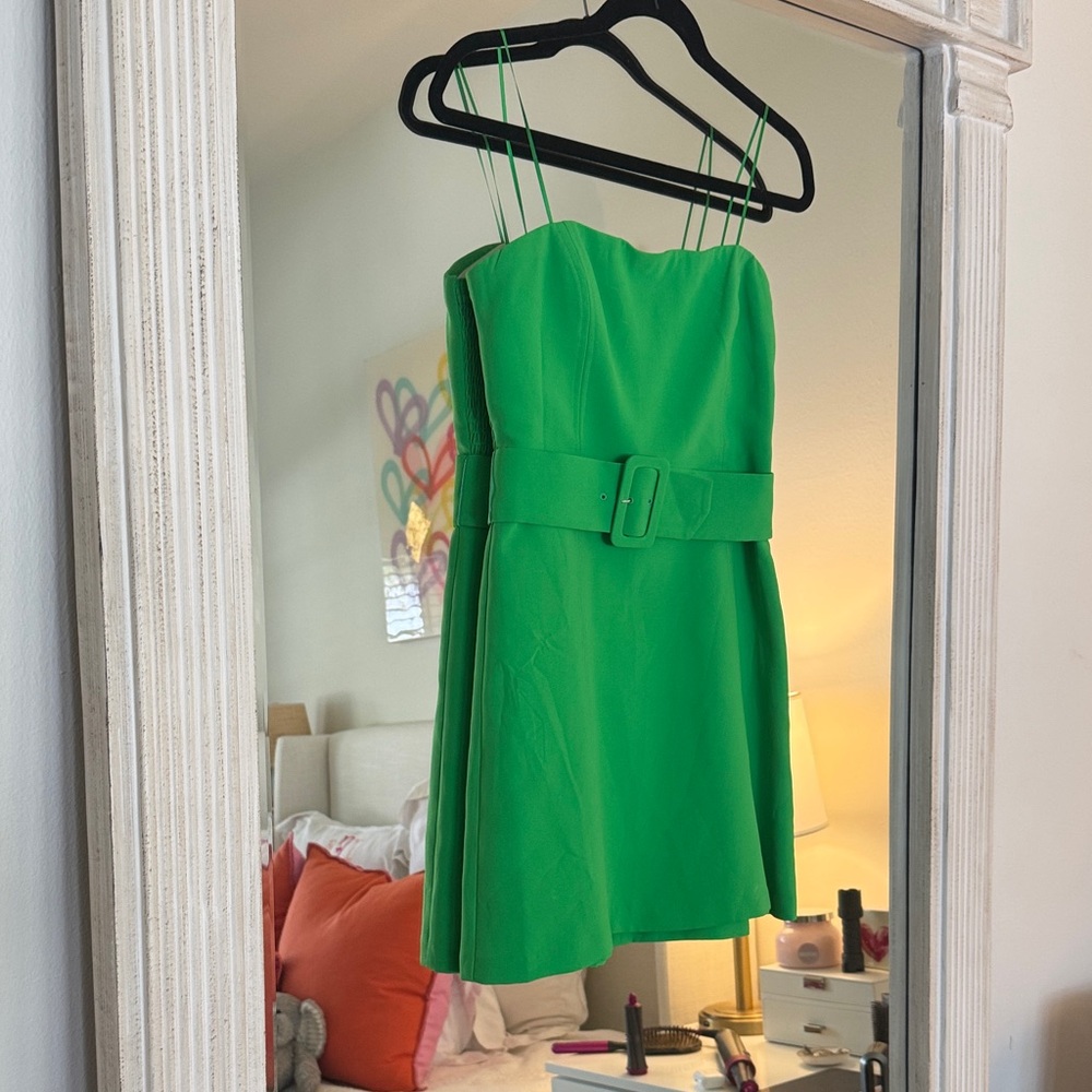 Elegant Strapless Green Belted Dress